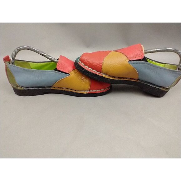 Socofy Soft Leather Patchwork Womens 9.5 Comfort Shoes Handmade Colorblock - Picture 5 of 11